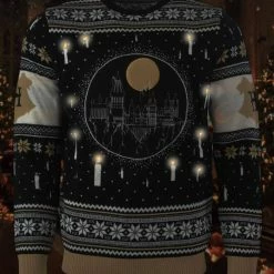 Harry Potter Christmas Jumper Official Harry Potter Hogwarts Castle Candles LED Christmas Jumper / Ugly Sweater