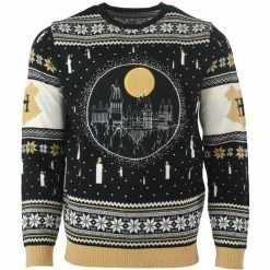 Harry Potter Christmas Jumper Official Harry Potter Hogwarts Castle Candles LED Christmas Jumper / Ugly Sweater