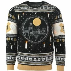 Harry Potter Christmas Jumper Official Harry Potter Hogwarts Castle Candles LED Christmas Jumper / Ugly Sweater